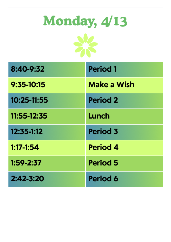 Monday Schedule