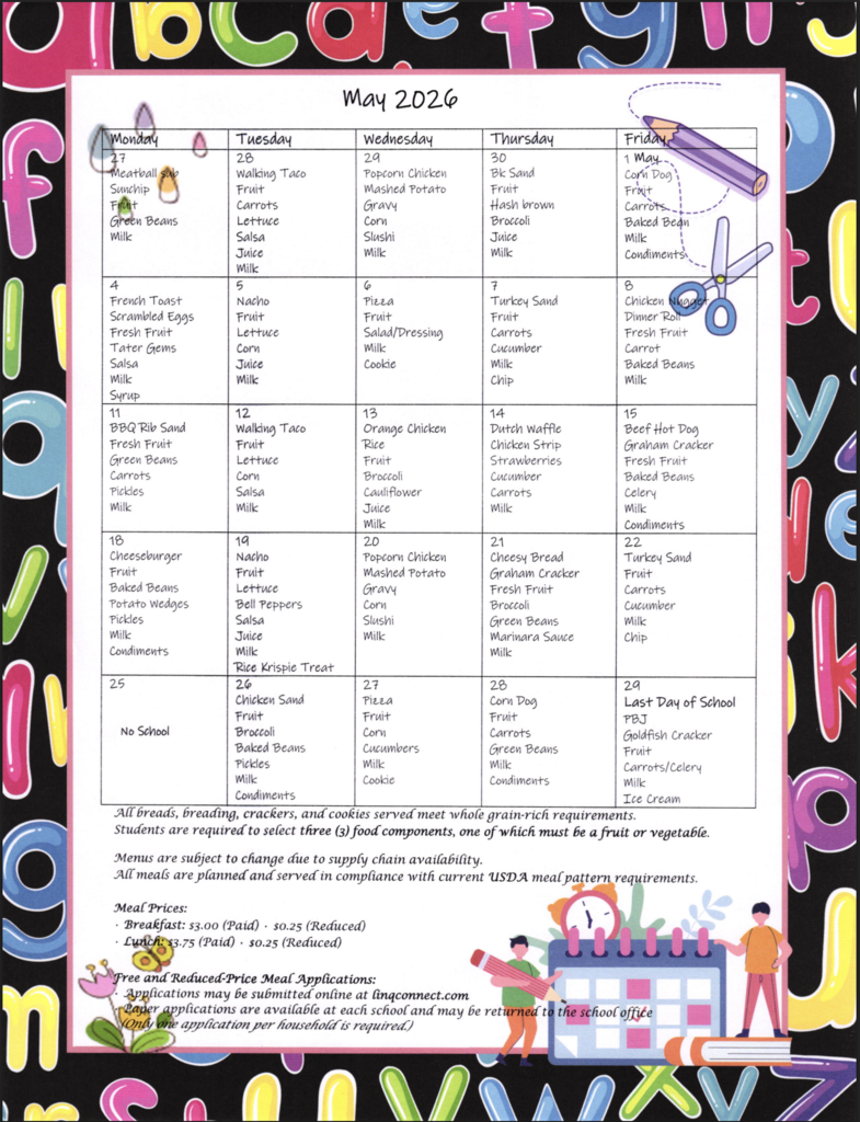 May lunch menu