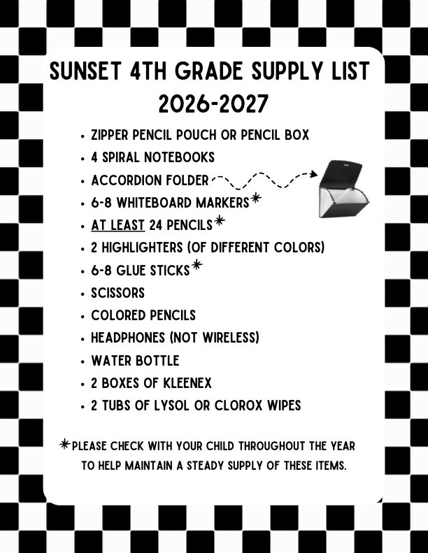 4th grade supply list 2026-2027