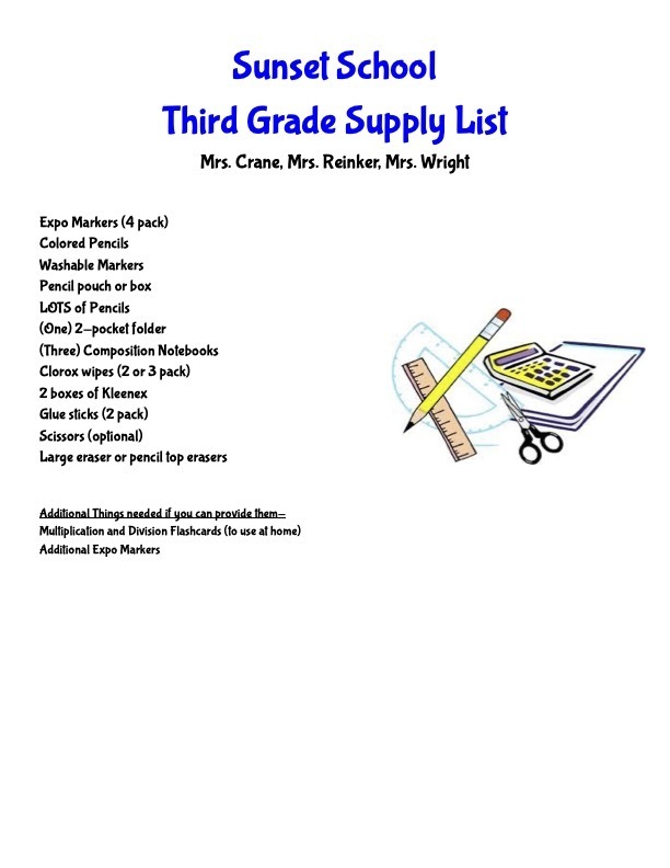 3rd grade supply list 2026-2027