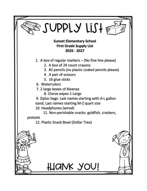 1st grade supply list 2020-2027