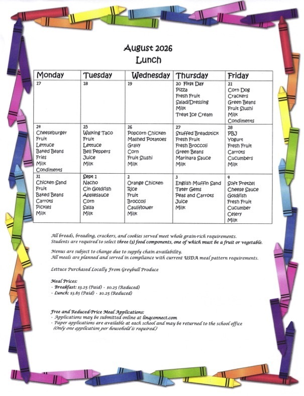 August Meal Menus