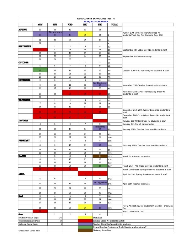 2026-2027 School Calendar