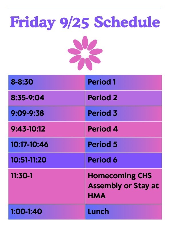 Altered Schedule 9/25