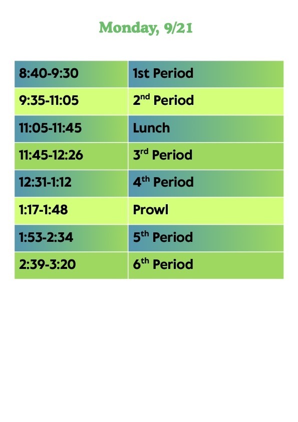 Altered Schedule 9/21