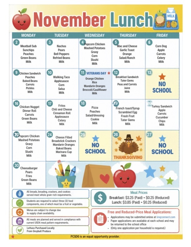 Lunch menu