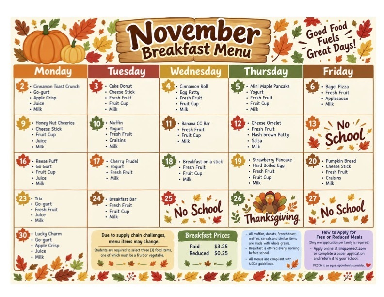Breakfast menu