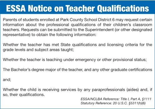 ESSA NOTICE ON TEACHER QUALIFICATIONS