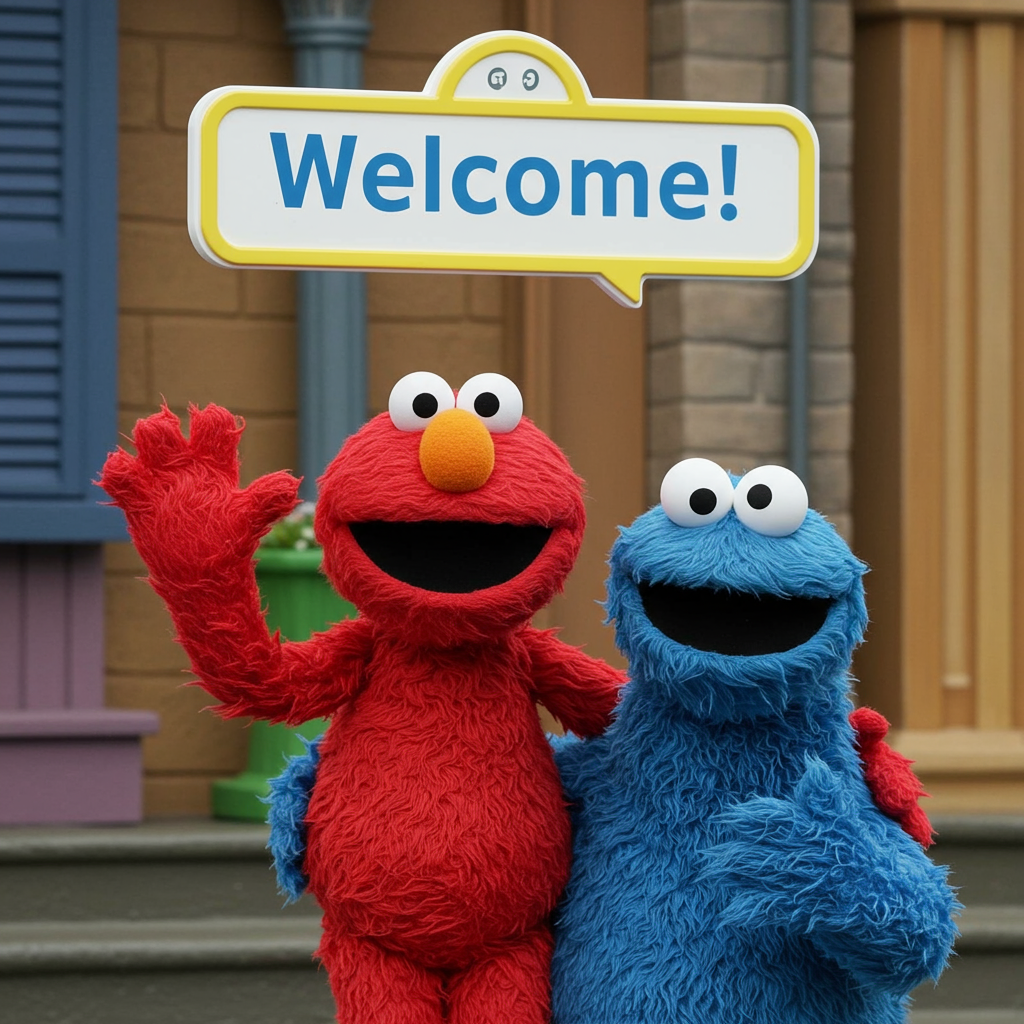welcome with elmo and cookie monster