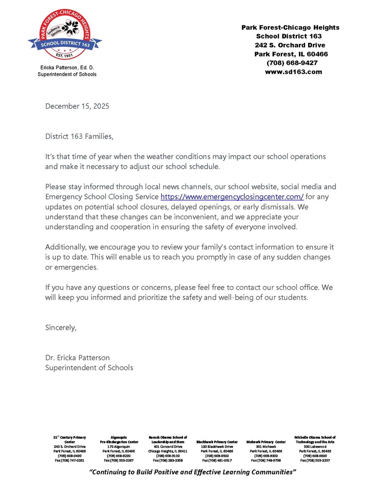 Emergency School Closing Letter