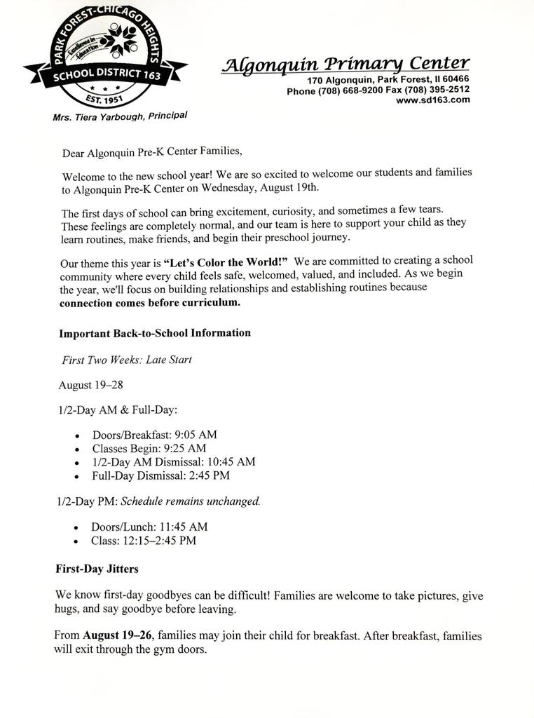 Welcome back letter 8-18-26 pt 1