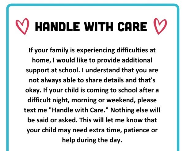 handle with care- text school if  your child needs extra care 