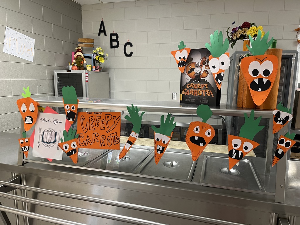Students made paper creepy carrots to go along with our book called creepy carrots