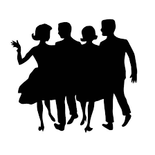 silhouette of four teens dancing in 50's style clothing
