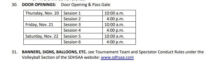 Doors Open Schedule