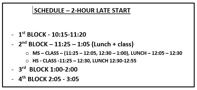 2 Hour Late Start Schedule
