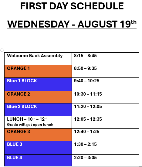First Day Schedule