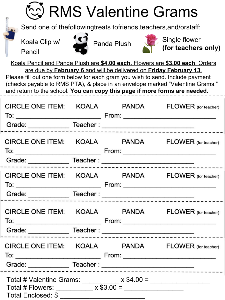 Valentine Gram Order Form