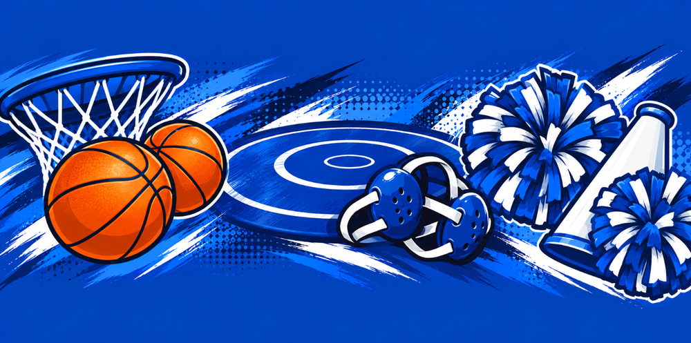 basketball, wrestling, cheerleady symbols