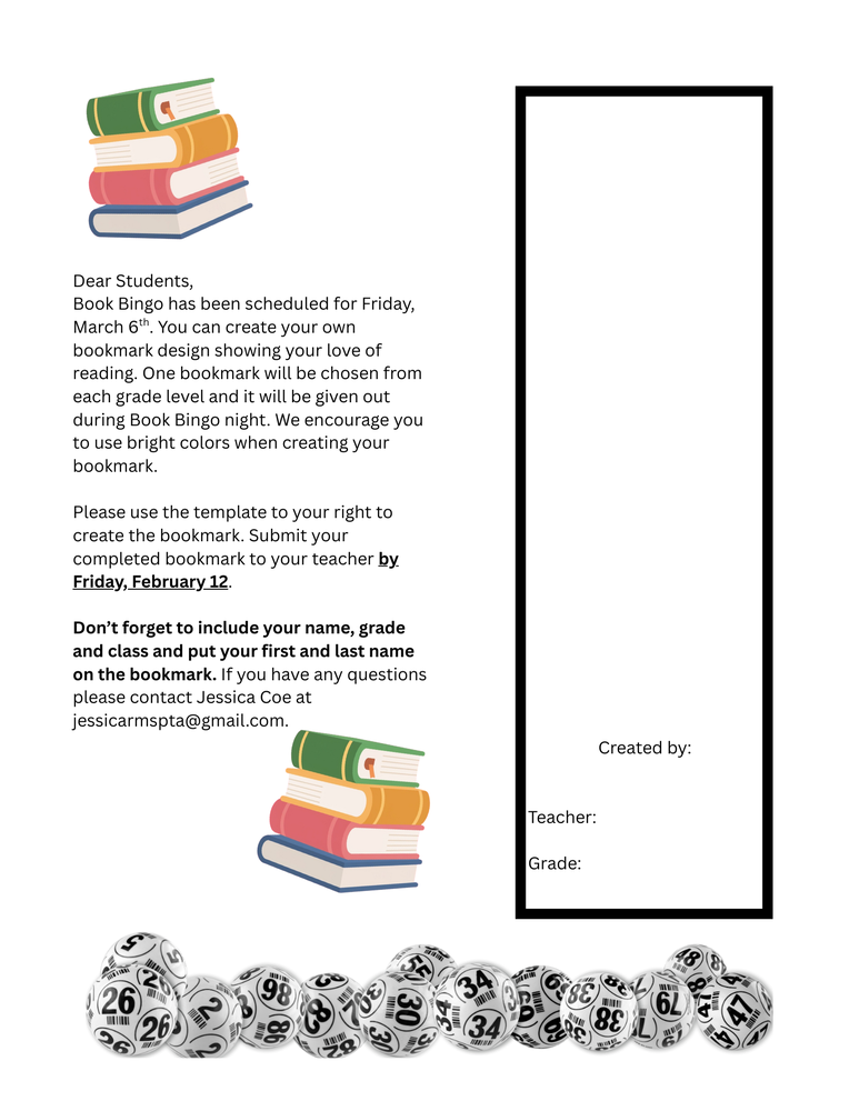 Book Bingo Bookmark Activity