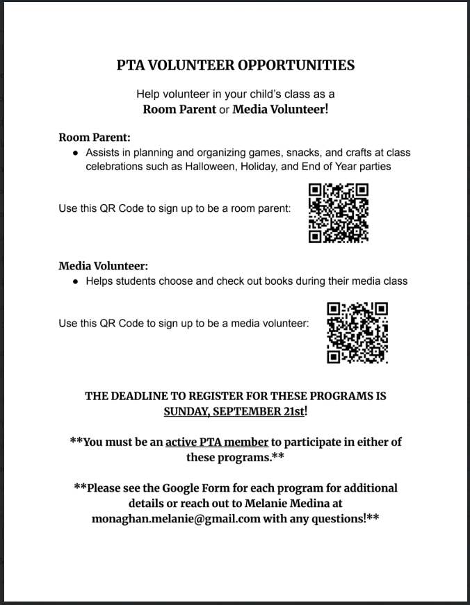 PTA Volunteer Opportunities