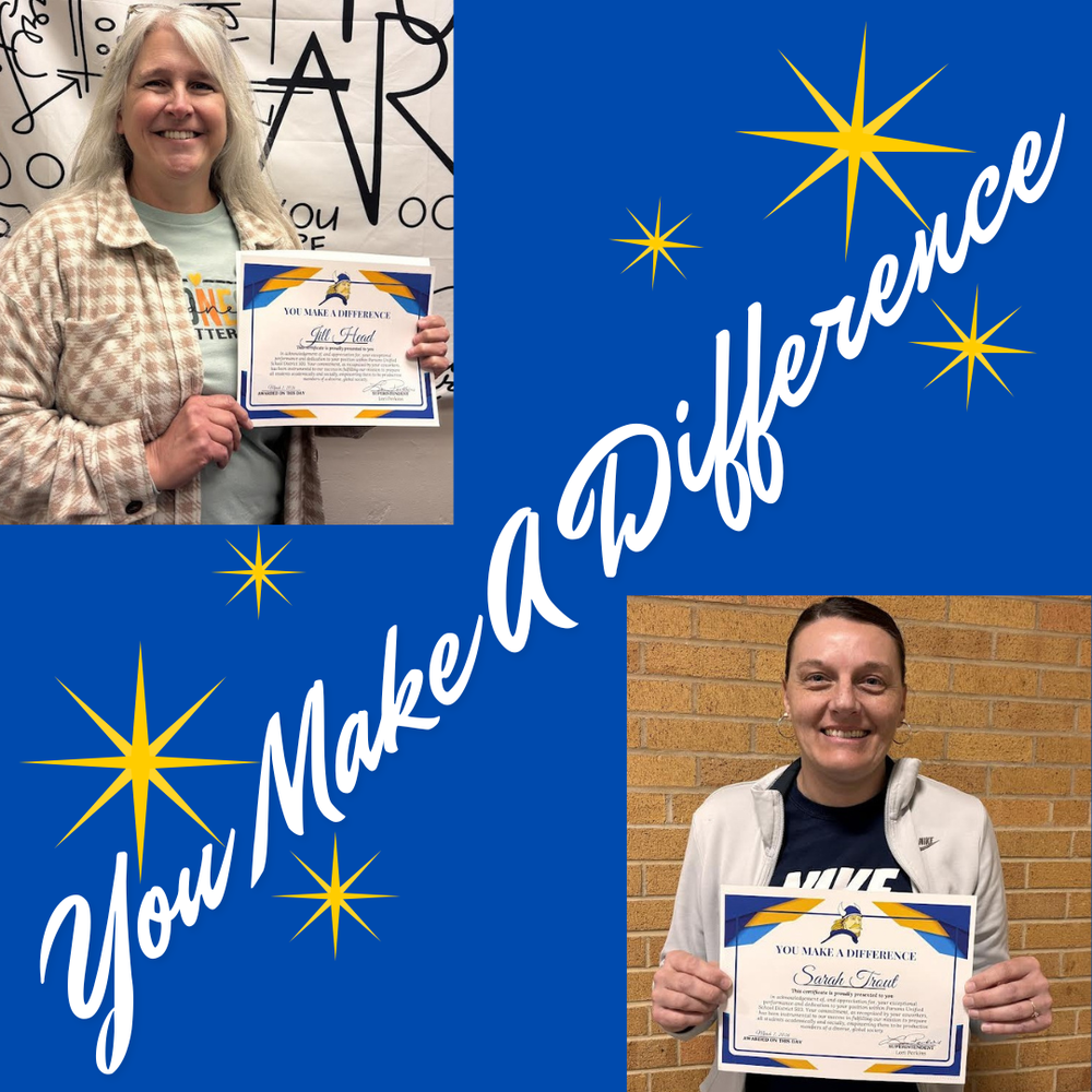 A poster showing Jill Head and Sarah Trout with their You Make A Difference Certificates
