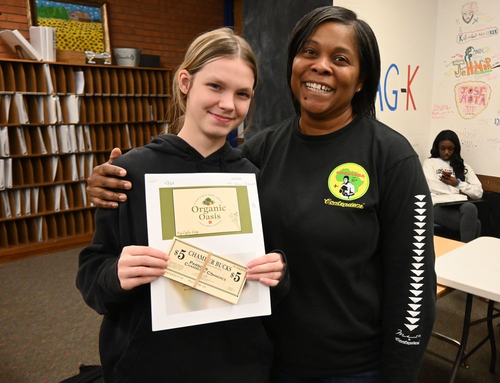 JAG student Kylie King stands with PHS JAG Career Specialist Shayla Reliford.