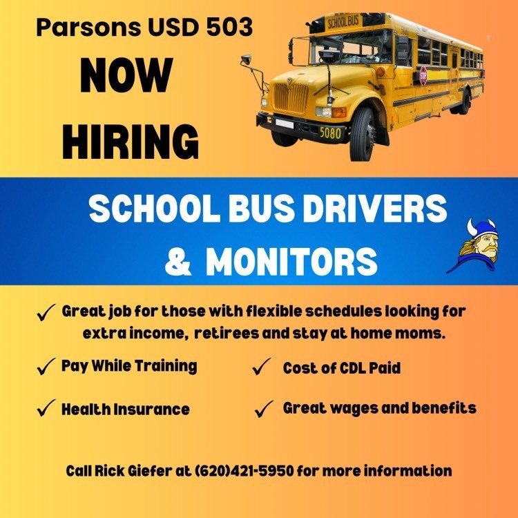 A flyer announcing the need for bus drivers and  monitors. 