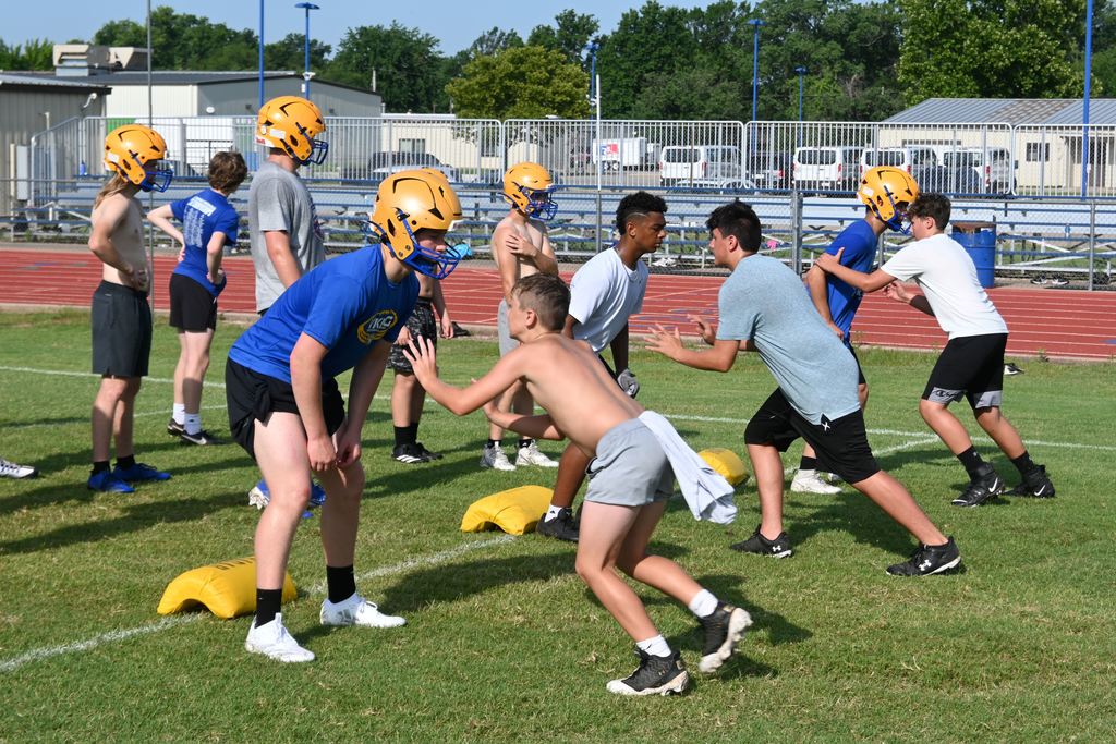 Players run drills