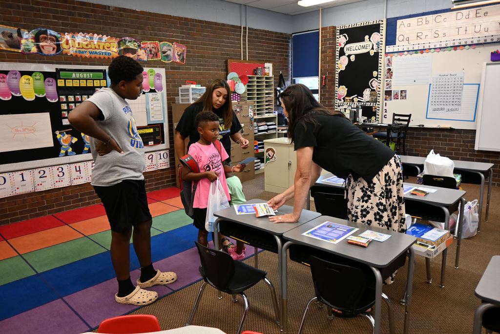 Mrs. NcGuire talks to one of her new students.