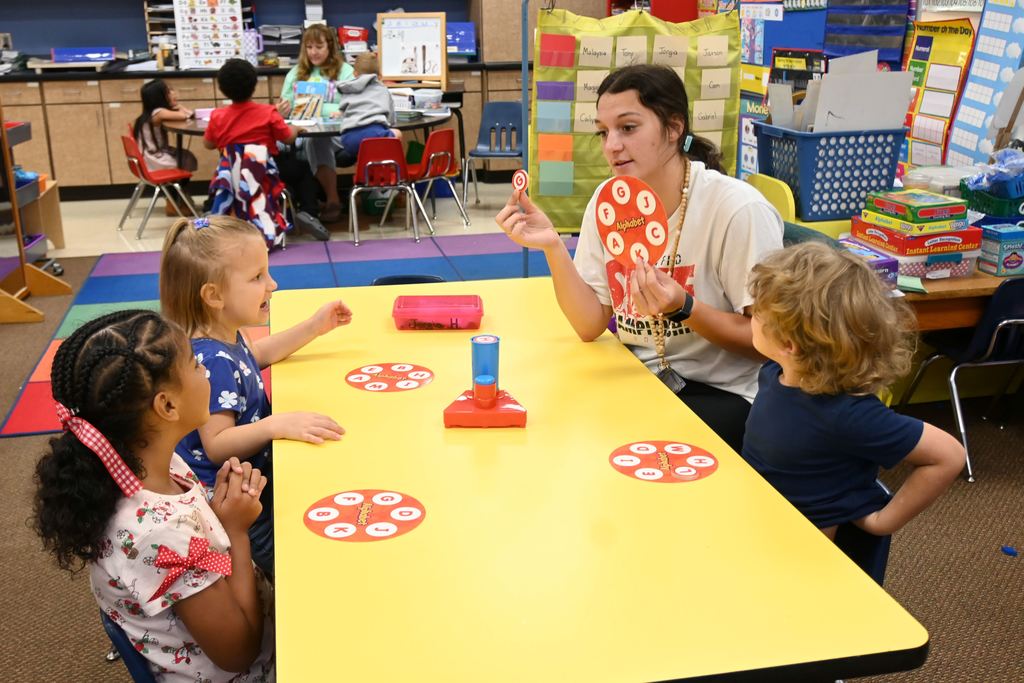Students work on their letter recognition.