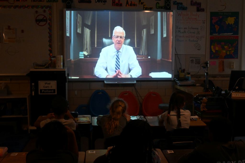 U.S. Senator Jerry Moran speaks to third grade students about the Constitution.