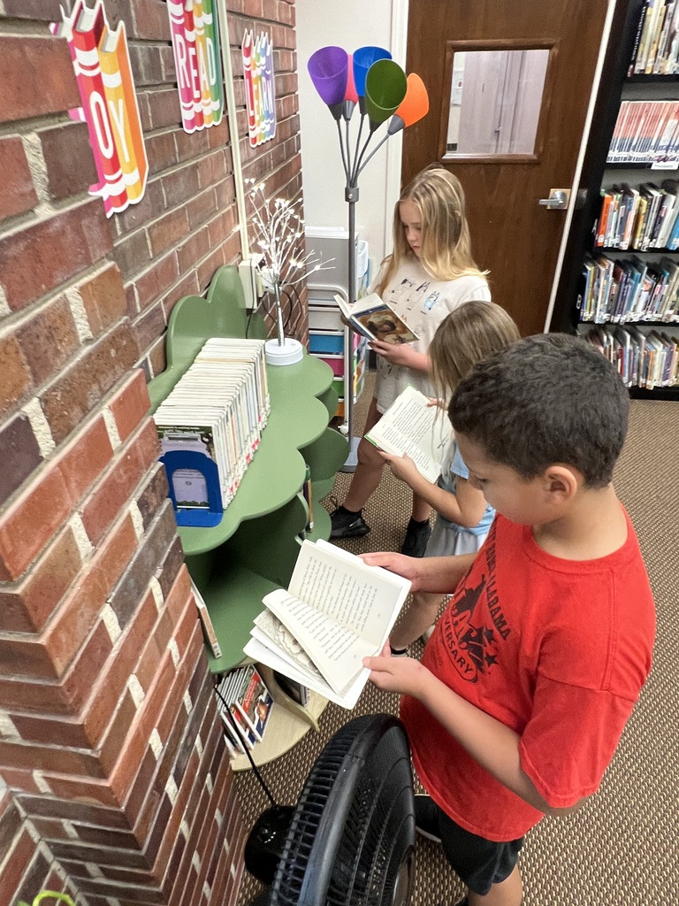 Students  looking at the Magic Treehouse Books
