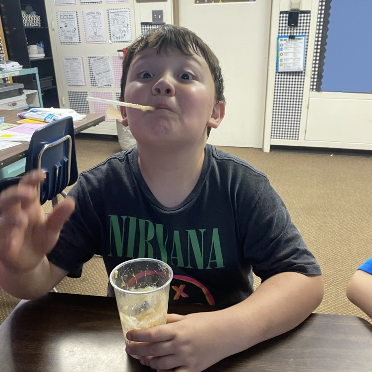 A student with an ice cream float
