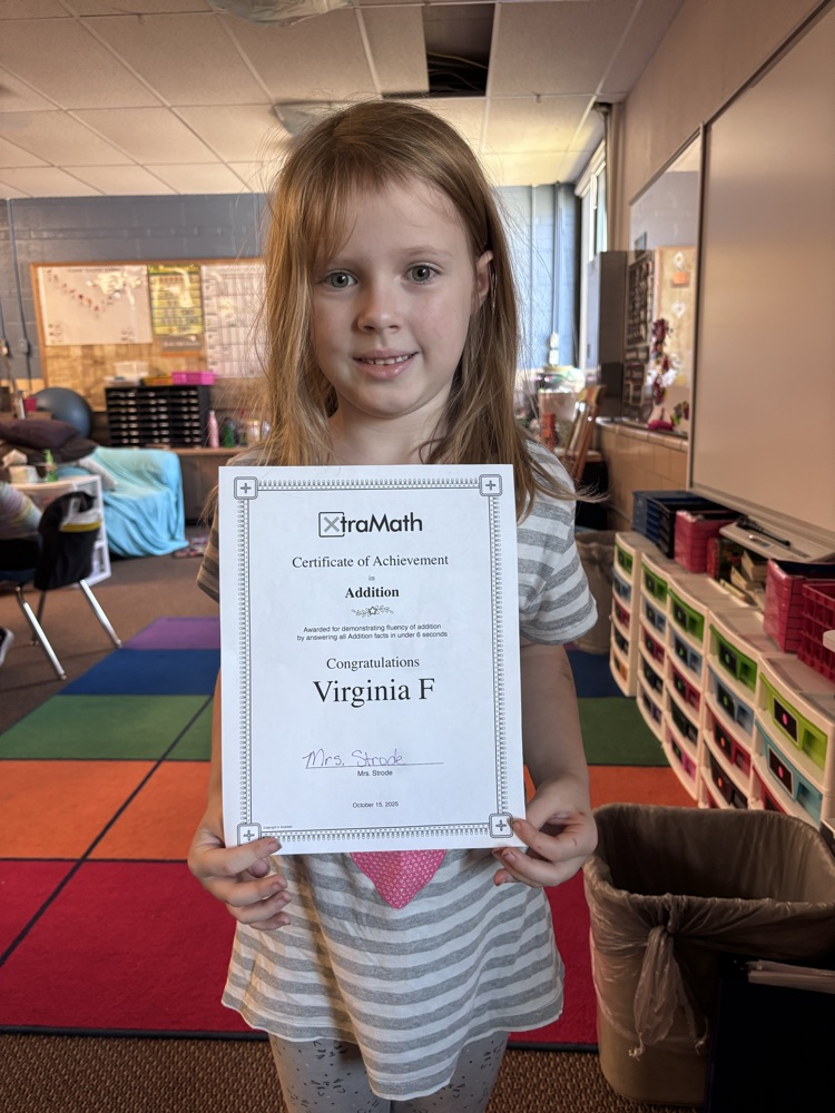 This little lady has completed all her addition facts in xtra math! Way to go!