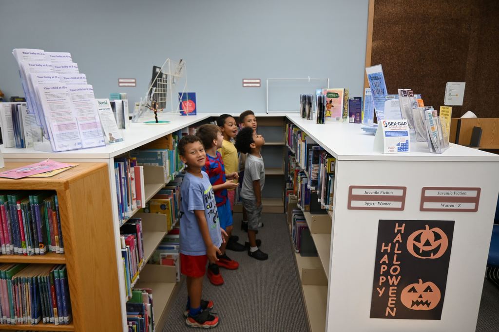 Students talk about what books they are finding.