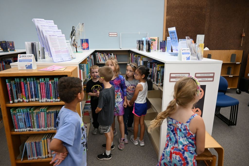Students talk about what books they are finding.