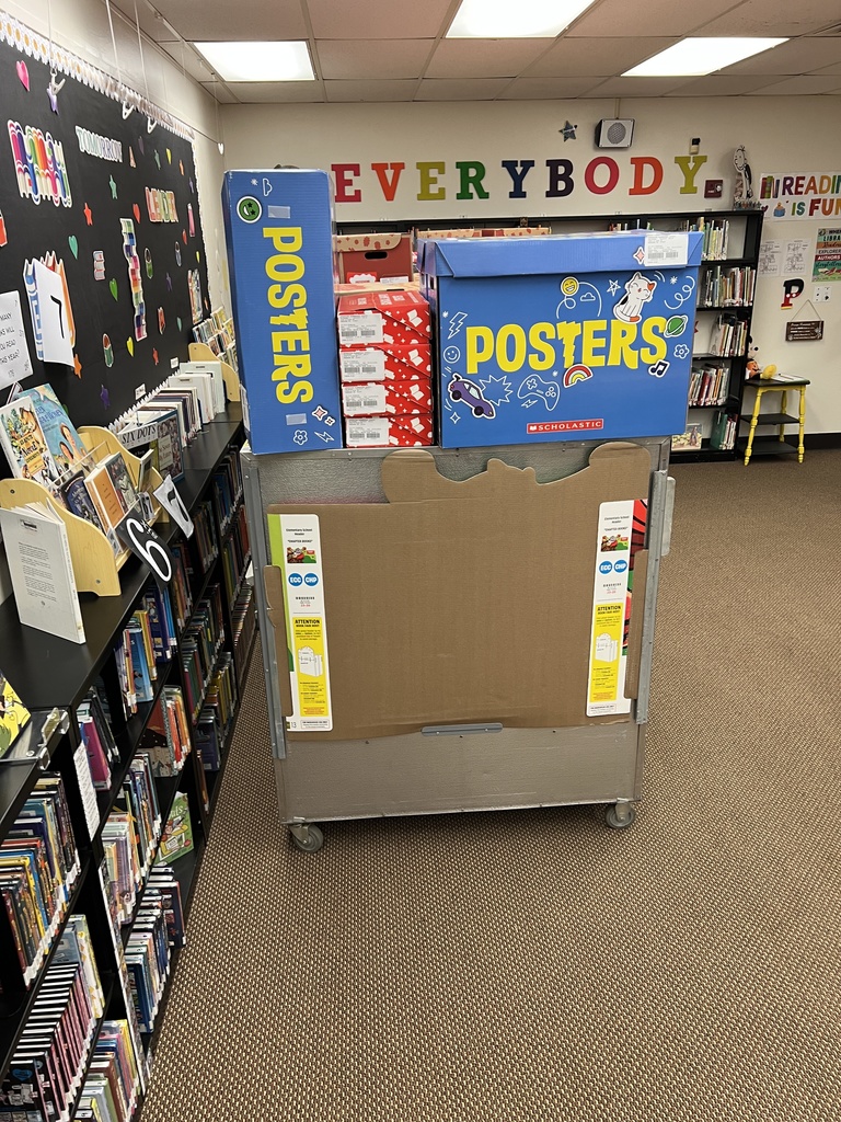 Book Fair material unloaded and in the library.