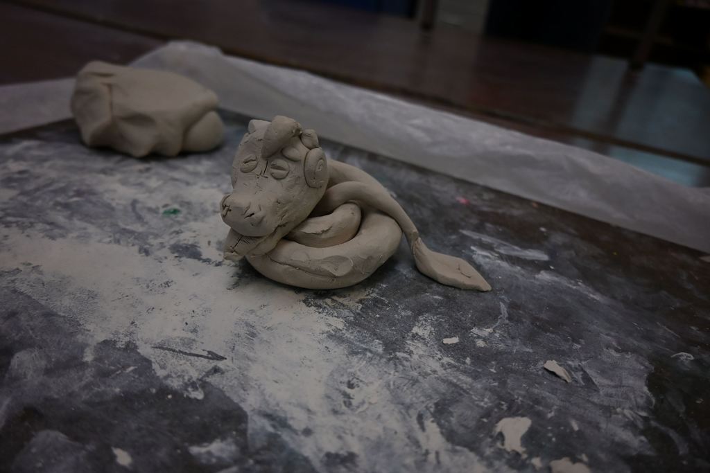 A student's Chinese dragon made out of clay.