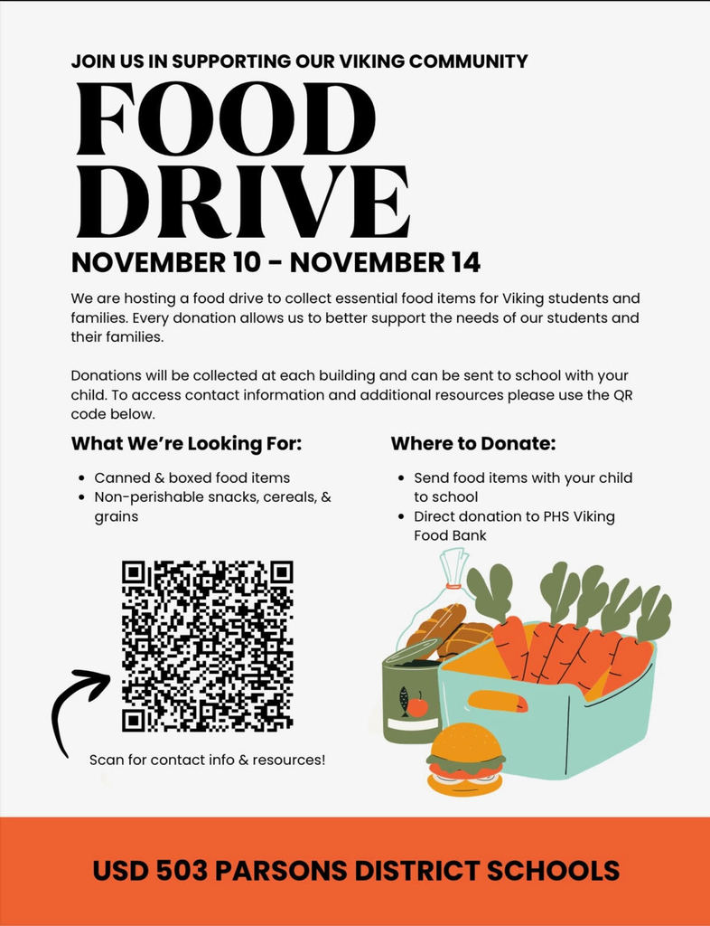 A flyer with a QR code concerning the food drive.