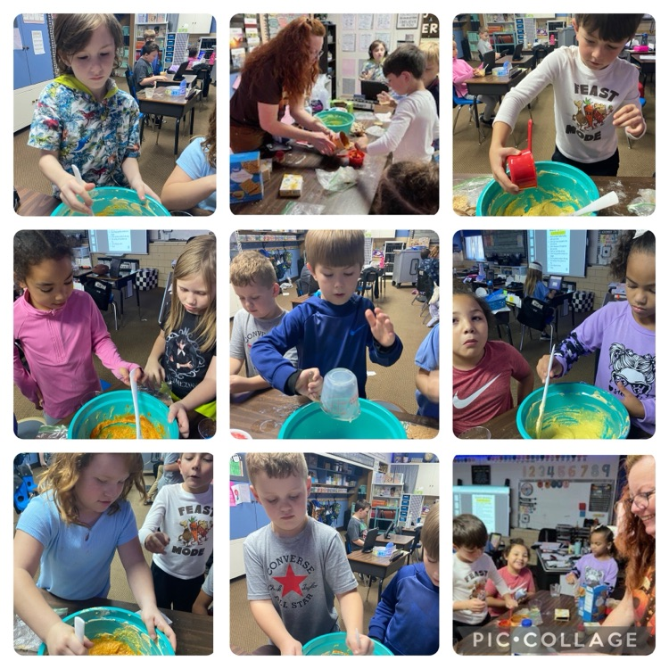 a collage of students making a dessert 