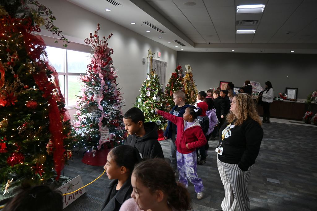 Garfield students check out the trees. 