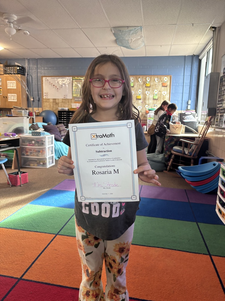 She completed all of her subtraction facts on Xtra math.  You go girl!!