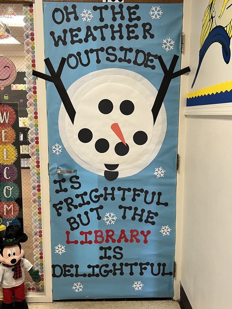 Library door decorated for the Winter.