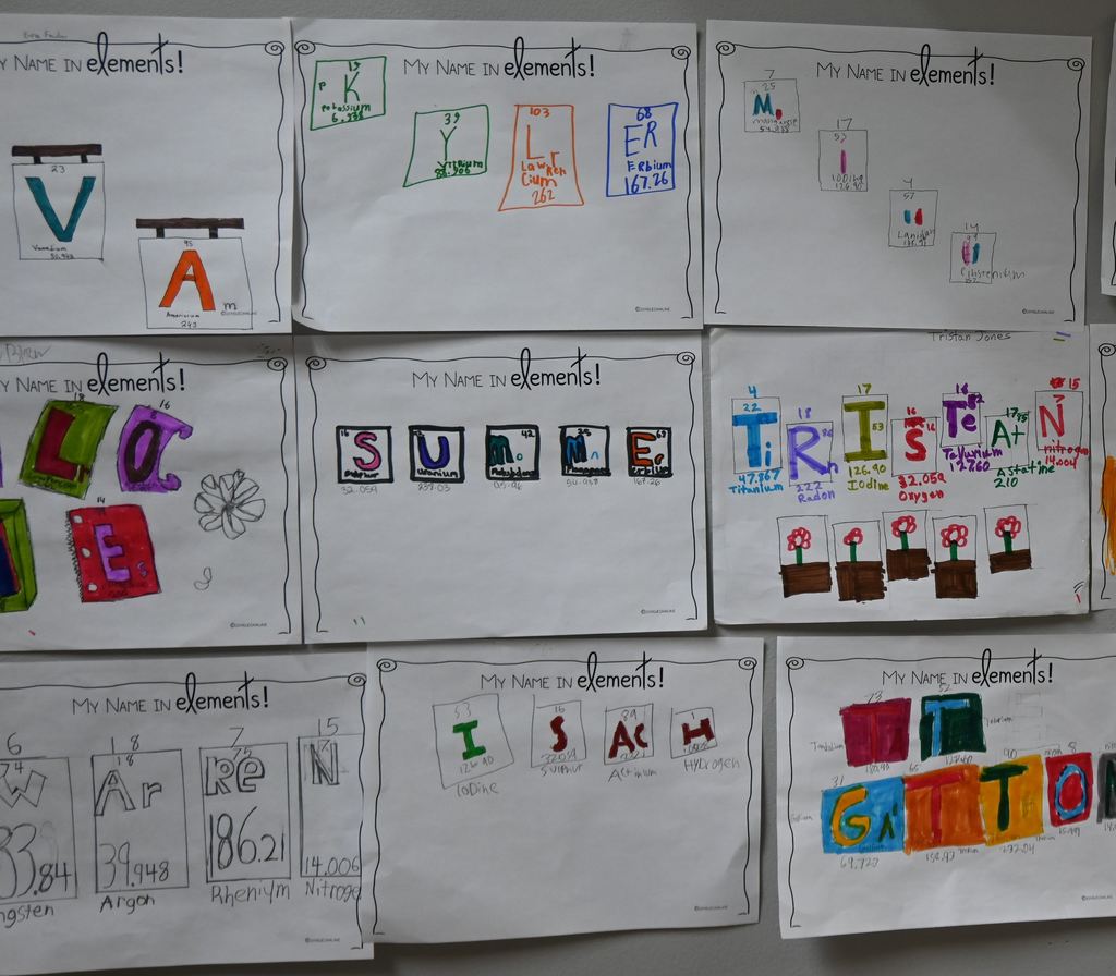 Students used elements to write their names.
