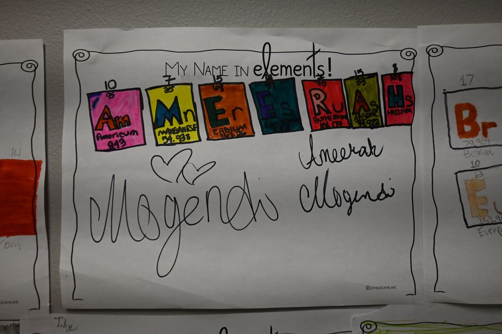 Students used elements to write their names.