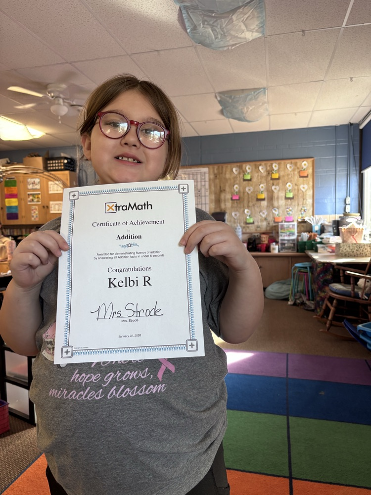 She completed all her addition facts on Xtra math. Way to go girl!