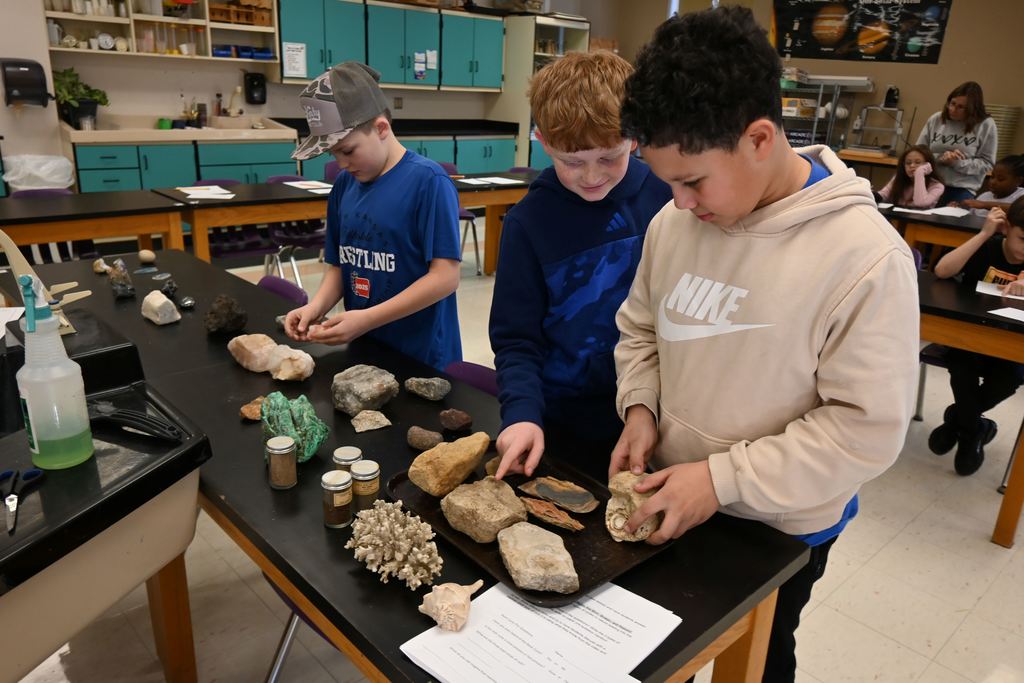 Students check out various types of fossils.