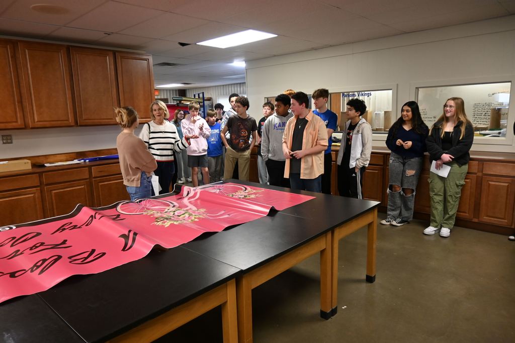 Alyssa Telfer talks to eighth grade about graphic design.