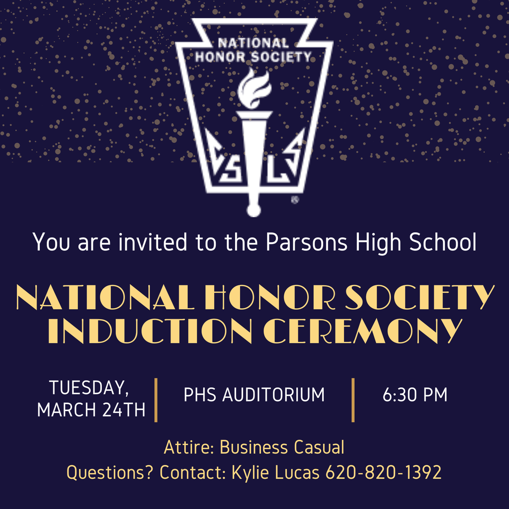 Induction Ceremony Invite - March 24,  2026 @ 6:30 p.m. in the PHS Auditorium